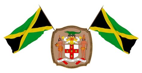 Bandeira E O Bras O De Armas Da Jamaica Fundo Para Editores E Designers