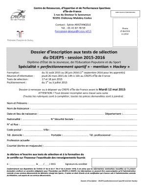 Fillable Online Dossier Dinscription Aux Tests De Slection Fax Email