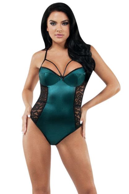 Satin Front Lace Sides And Back Bodysuit Jade And Black Siren Doll