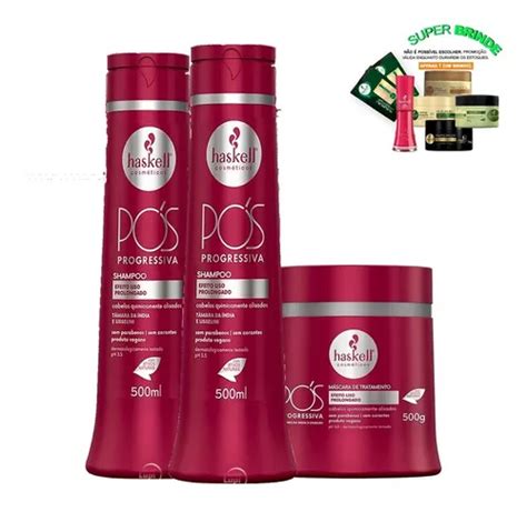 Kit Haskell Pós Progressiva 500ml Completo Shampoo Cond Másc