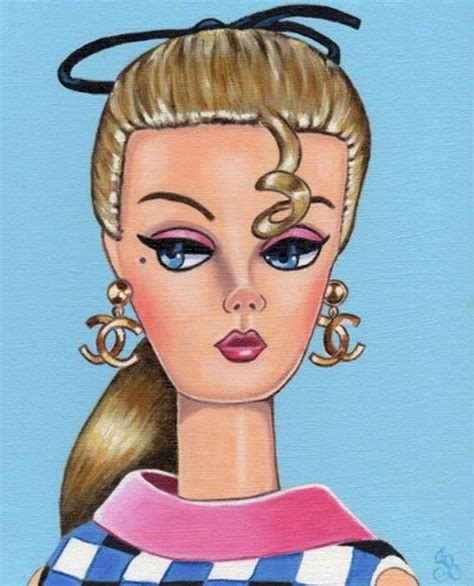 Barbie Art Original Oil Painting Of Retro Bild Lilli Doll Gold Earrings