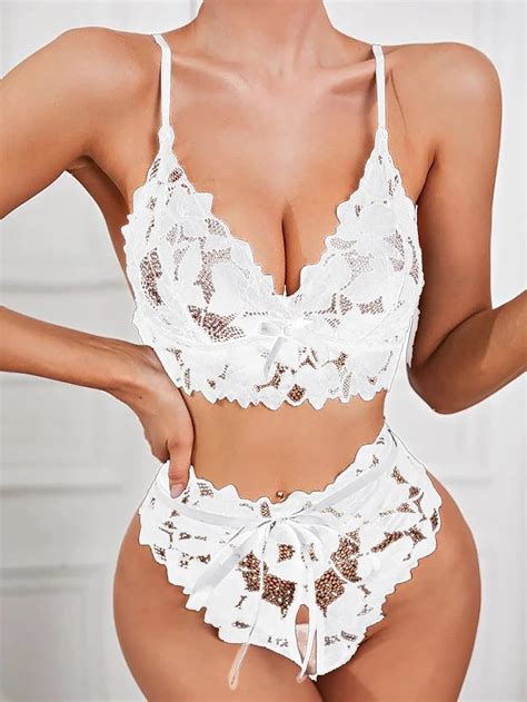 ROSVAJFY 2 Pièces Femme Lingerie Sexy Feuille Dentelle Ensemble Soutien