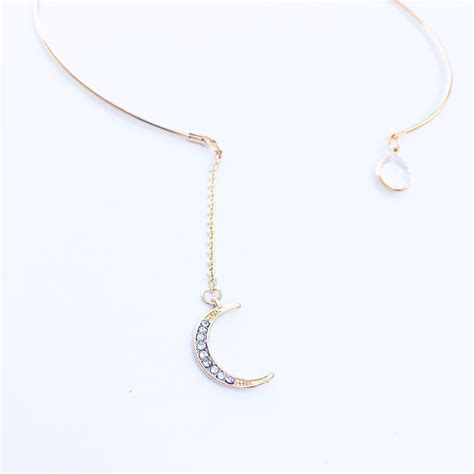 Crescent Moon Open Choker Chokers Rhinestone Studs Boho Jewelry