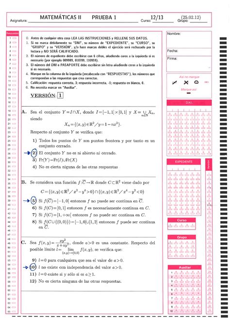 Examen Febrero 2012 Preguntas Y Respuestas MATEMATICAS II PRUEBA 1