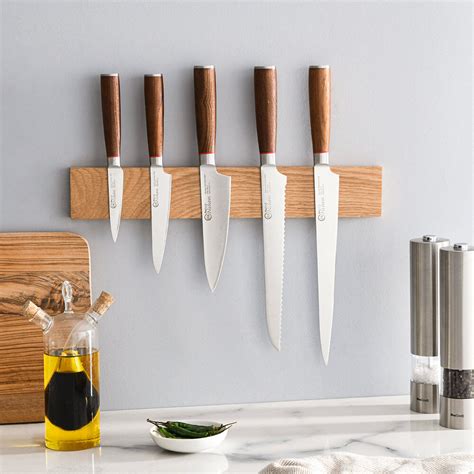 Nihon X Knife Set Piece And Magnetic Oak Knife Rack Nihon X