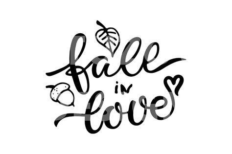 Fall In Love Svg Text With Falling Leaf Acorn Heart By