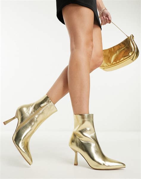 Schuh Bethan Stiletto Heeled Ankle Boots In Gold Metallic Modesens