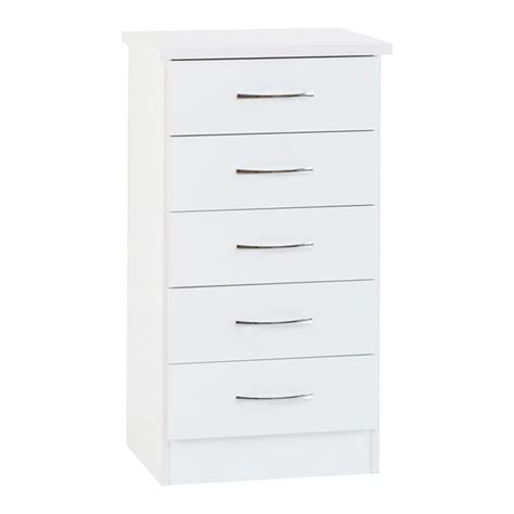 Nevada White 5 Drawer Narrow Chest Dunelm