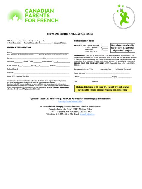 Fillable Online Membership Application Form Cpfdata Cpf Ca Fax Email