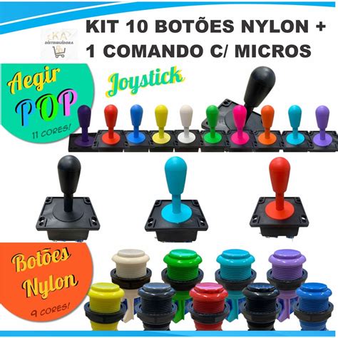 Kit 1 Comando Aegir 10 Botões Nylon P Fliperama Arcade Games Rasp