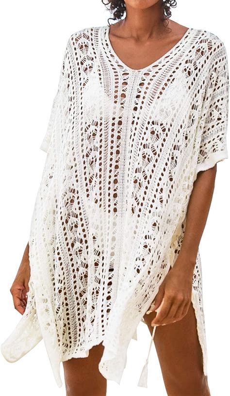 Cupshe Womens Cover Up Hollow Out Crochet Lace Sheer Beachwear White