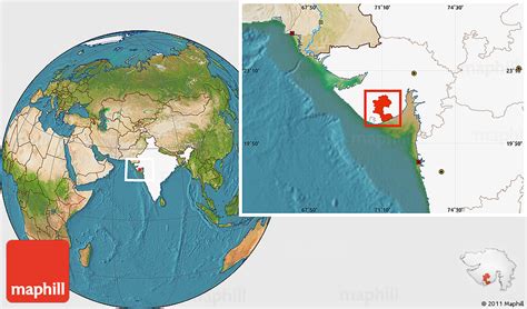 Satellite Location Map of Amreli, highlighted country