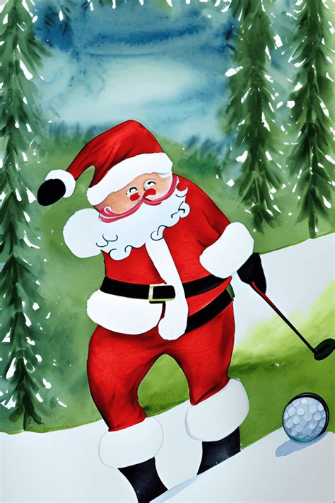 Santa Claus Golfing Watercolor Creative Fabrica