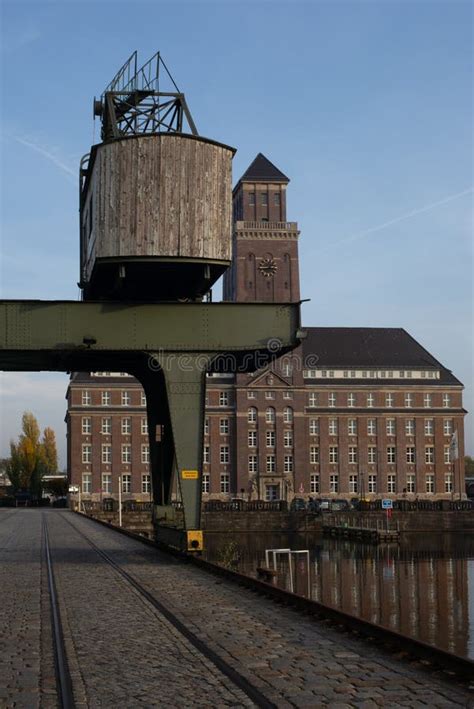 Old Cranes Docks Warehouses And Industrial Buildings At The Be Stock