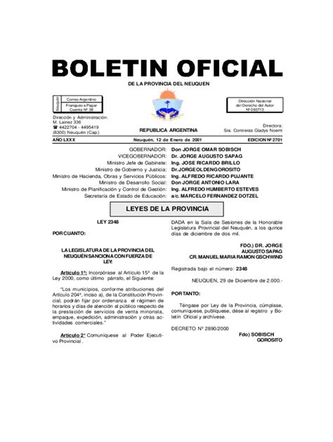 Fillable Online Boficial Neuquen Gov LEYES DE LA PROVINCIA Boletn