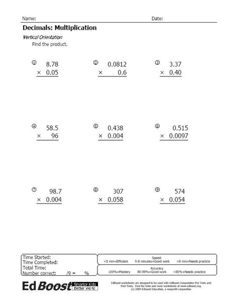 Multiplying Decimals Worksheets Th Grade