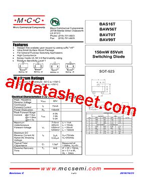 BAV70T Datasheet PDF Micro Commercial Components