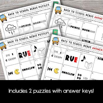 Brainteaser Rebus Puzzle Activity Back To School Edition Tpt