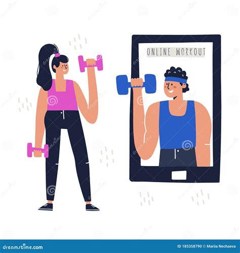 Woman Training at Home with Virtual Coach on Smartphone. Workout Online