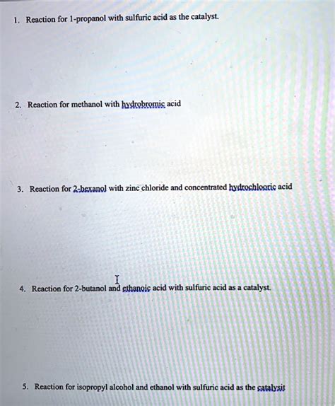 Solved Reaction For I Propanol With Sulfuric Acid As The Catalyst Reaction For Methanol With