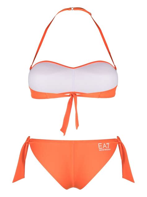 Ea Emporio Armani Logo Print Halterneck Bikini Set Orange Farfetch