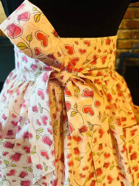 Half Apron Of Rose Buds And Hearts Pink Apron Valentines Day Apron