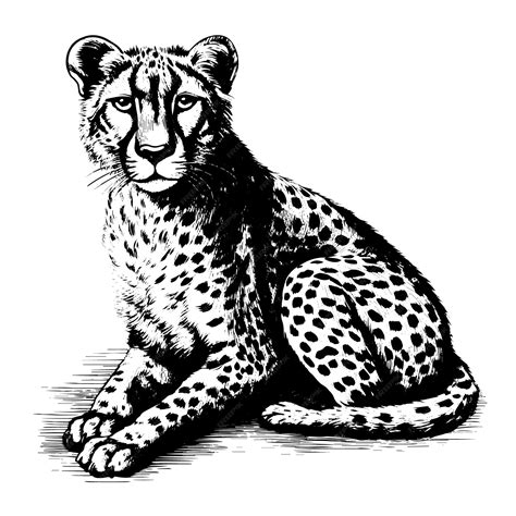 Premium Vector | Cheetah vector drawing Isolated hand drawn object engraved style illustration