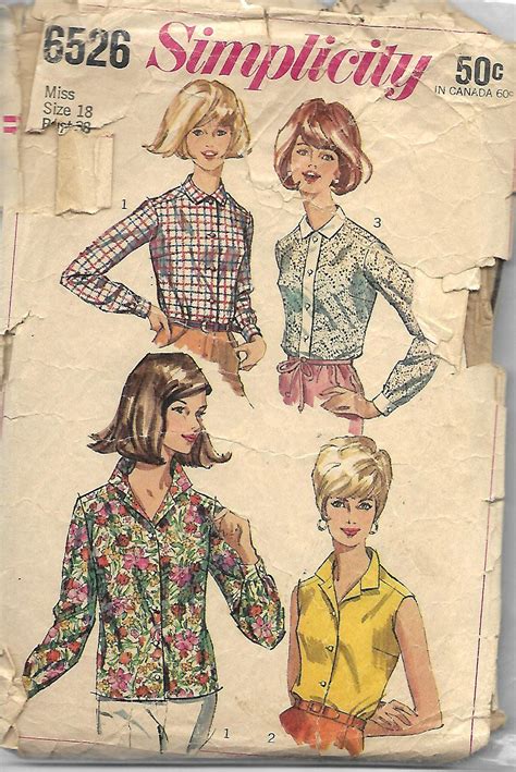 1960s Simplicity 6526 Misses Set Of Blouses Pattern Size 18 Etsy