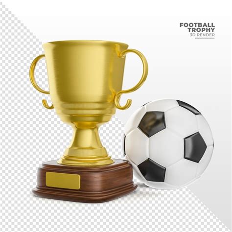 Trofeo de oro con balón de fútbol en 3d render Archivo PSD Premium