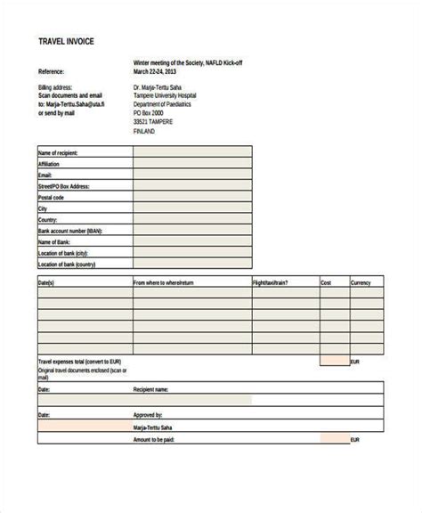 Free Travel Invoices In Ms Word Pdf