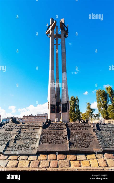 Monument in Solidarity Square outside Stocznia Gdansk (Gdansk Shipyard), Poland, the birthplace ...