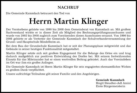 Traueranzeigen Von Martin Klinger Augsburger Allgemeine Zeitung