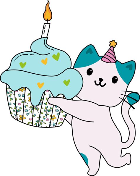 cute cat with a birthday cake 17773630 PNG