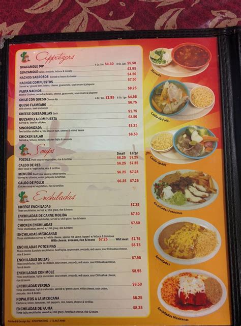 Menu at Los Nopalitos restaurant, Houston, W 34th St