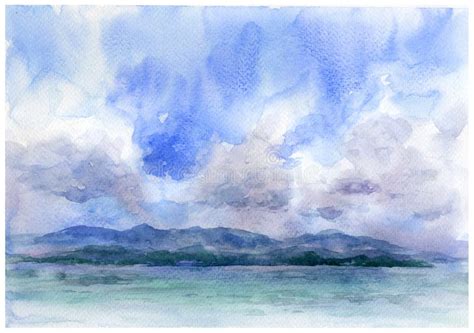 Peinture D Aquarelle De Paysage Marin Illustration Stock Illustration