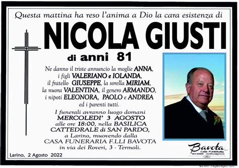 Necrologi Today Annuncio Nicola Giusti