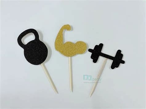 Gym Theme Party Decorations Weight Lifting Cupcake Toppers Set Of