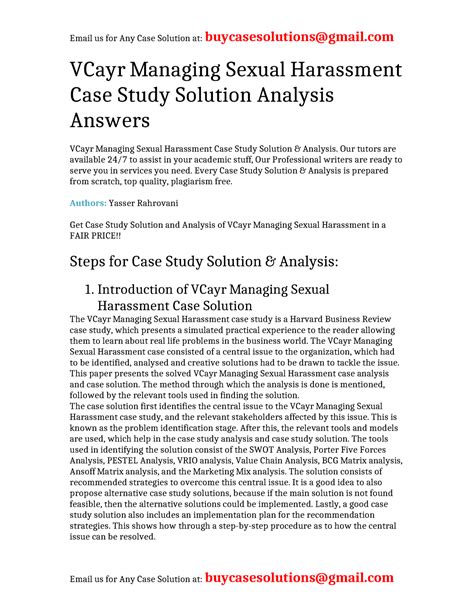 Case Solution Vcayr Managing Sexual Harassment Vcayr Managing Sexual