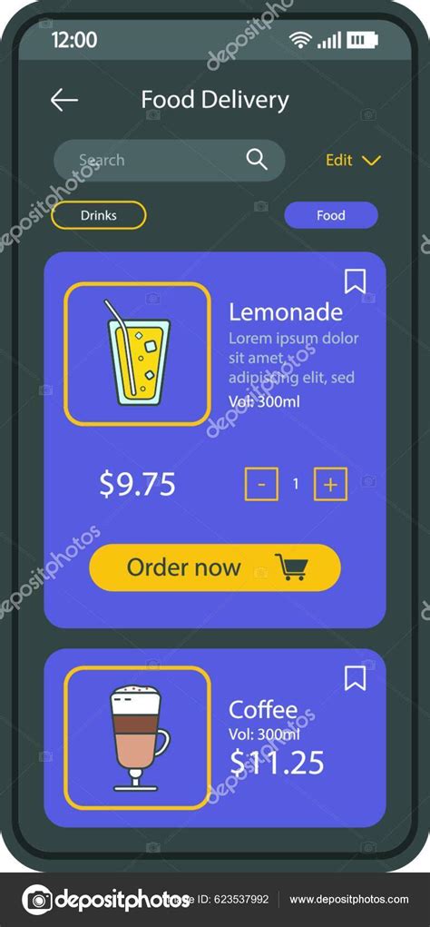 Food Delivery Smartphone Interface Vector Template Stock Vector By ©yay Images 623537992