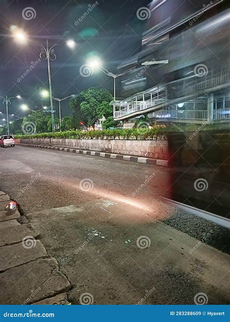 Silhouette Of Bus In Jakarta Street At Night Stock Image Image Of