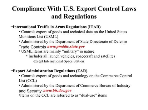 Ppt Compliance With U S Export Control Laws And Regulations Powerpoint Presentation Id 456655