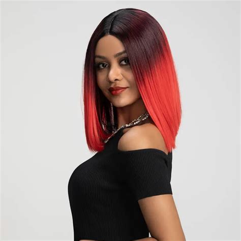 Ombre Wine Red Wig Lace Front Bob Wig Women Short Straight Temu