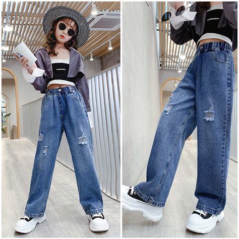 Girl Wide Leg Pants Denim Jeans Loose Pantalon Hight Waist Pant Baby