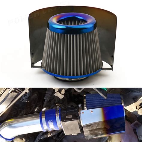 Universal 25 To 35 Air Intake Filter Heat Shield Cover Stainless Steel Burnt Blue Neo Chrome