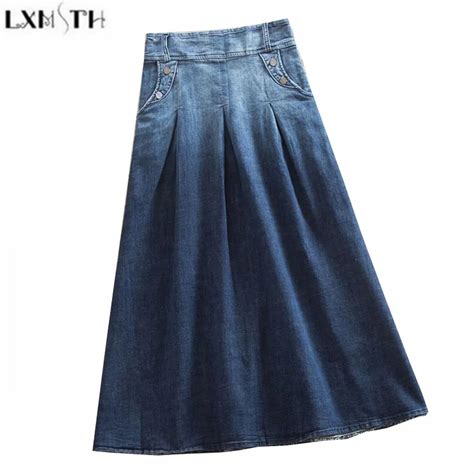 Lxmsth Vintage Womens Denim Skirts Plus Size Elastic Waist Gradient A