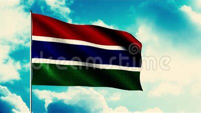 Gambia Flag Waving In The Wind On A Flagpole Seamless Loop Motion