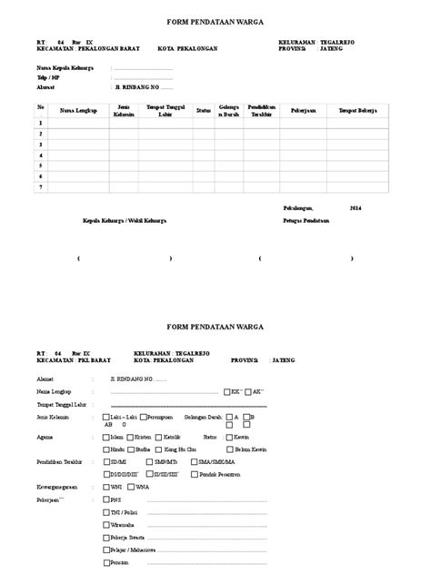 Form Pendataan Warga Pdf