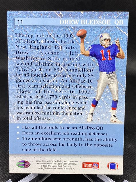 1993 Upper Deck Drew Bledsoe 11 New England Patriots Star Rookie EBay