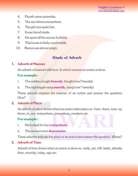 Cbse Ncert Class English Grammar Chapter Adverb And Its Kinds