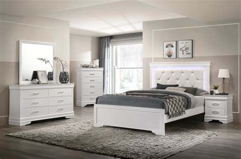 Furniture World B Piece Led Panel Bedroom Set In White